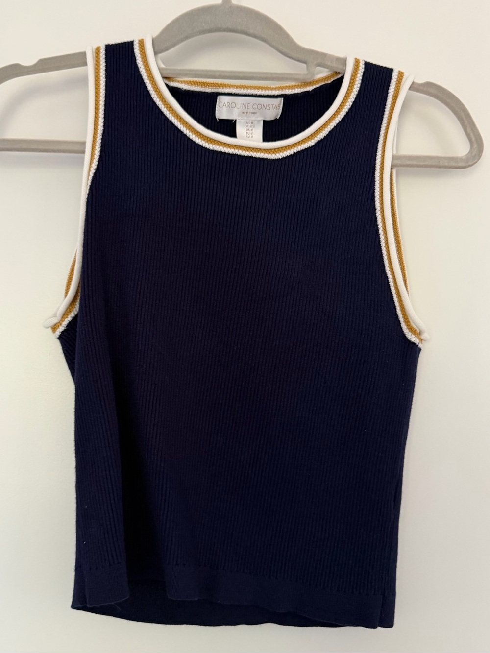 Caroline Constas Navy Ribbed Tank with White and Gold Trim